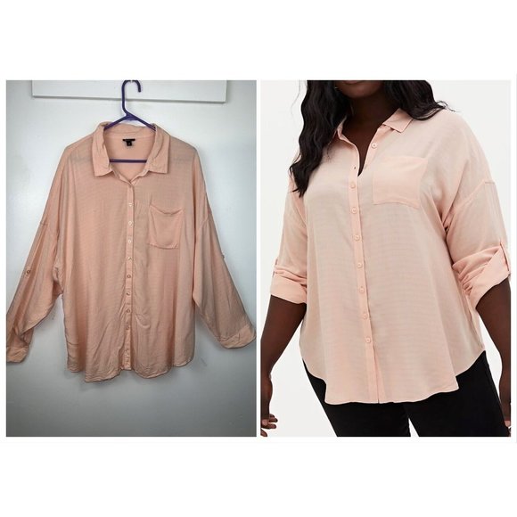 torrid Tops - Torrid Drop Shoulder button front shirt light pink size 3X